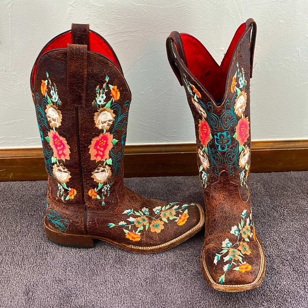 Floral distressed boots